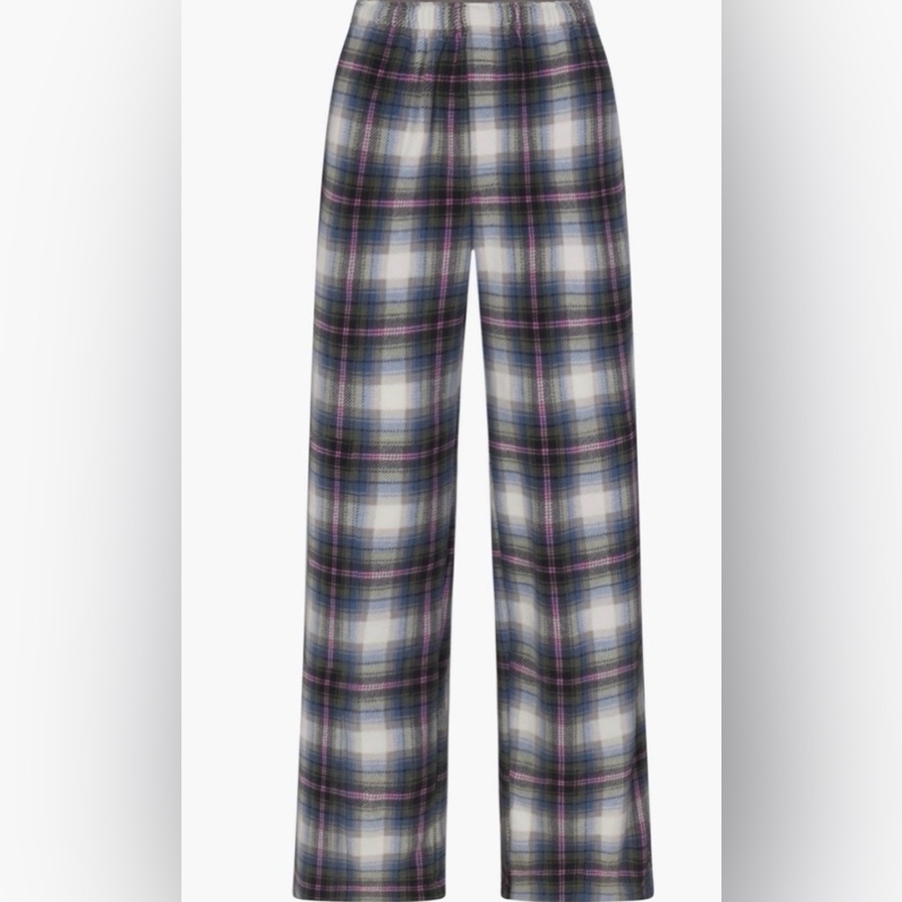 Skims Unisex Fleece Pajama Pants Bottoms Pink Blue Gray Plaid Multi NWOT - Picture 2 of 4